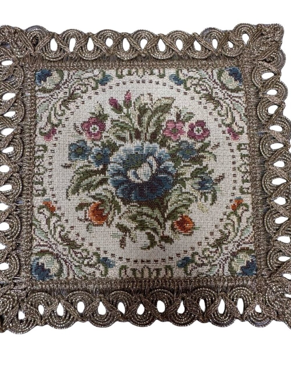 Vintage German Floral Tapestry Doily: 1980 Woven Brocade Table Mat Dollhouse Rug